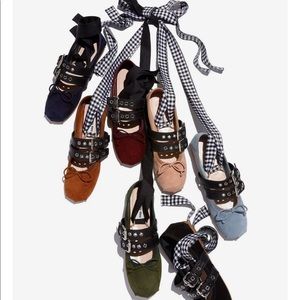 Miu miu blue velvet ballerina flats